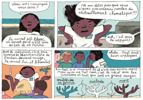 BD Récifs coralliens de La Réunion BD de Sara Quod, dont l'histoire met en scène une enfant passionnée par la protection de la biodiversité.