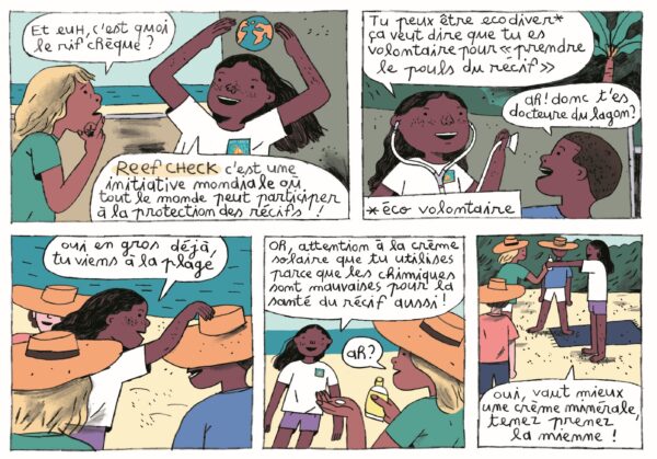 BD Récifs coralliens de La Réunion BD de Sara Quod, dont l'histoire met en scène des enfants qui s'organisent pour observer les récifs coralliens de La Réunion.