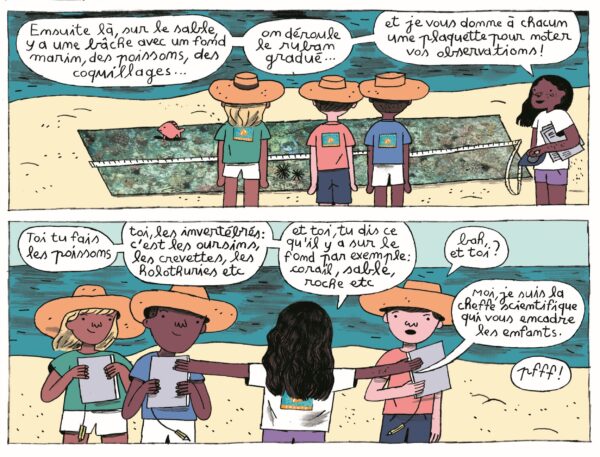 BD Récifs coralliens de La Réunion BD de Sara Quod, dont l'histoire met en scène des enfants qui s'organisent pour observer les récifs coralliens de La Réunion.